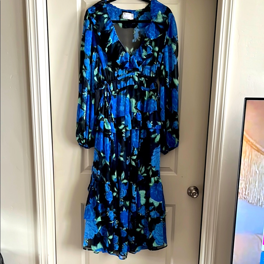 Floral Asos Blue and Black Women's Dress ruffle tiered floral design